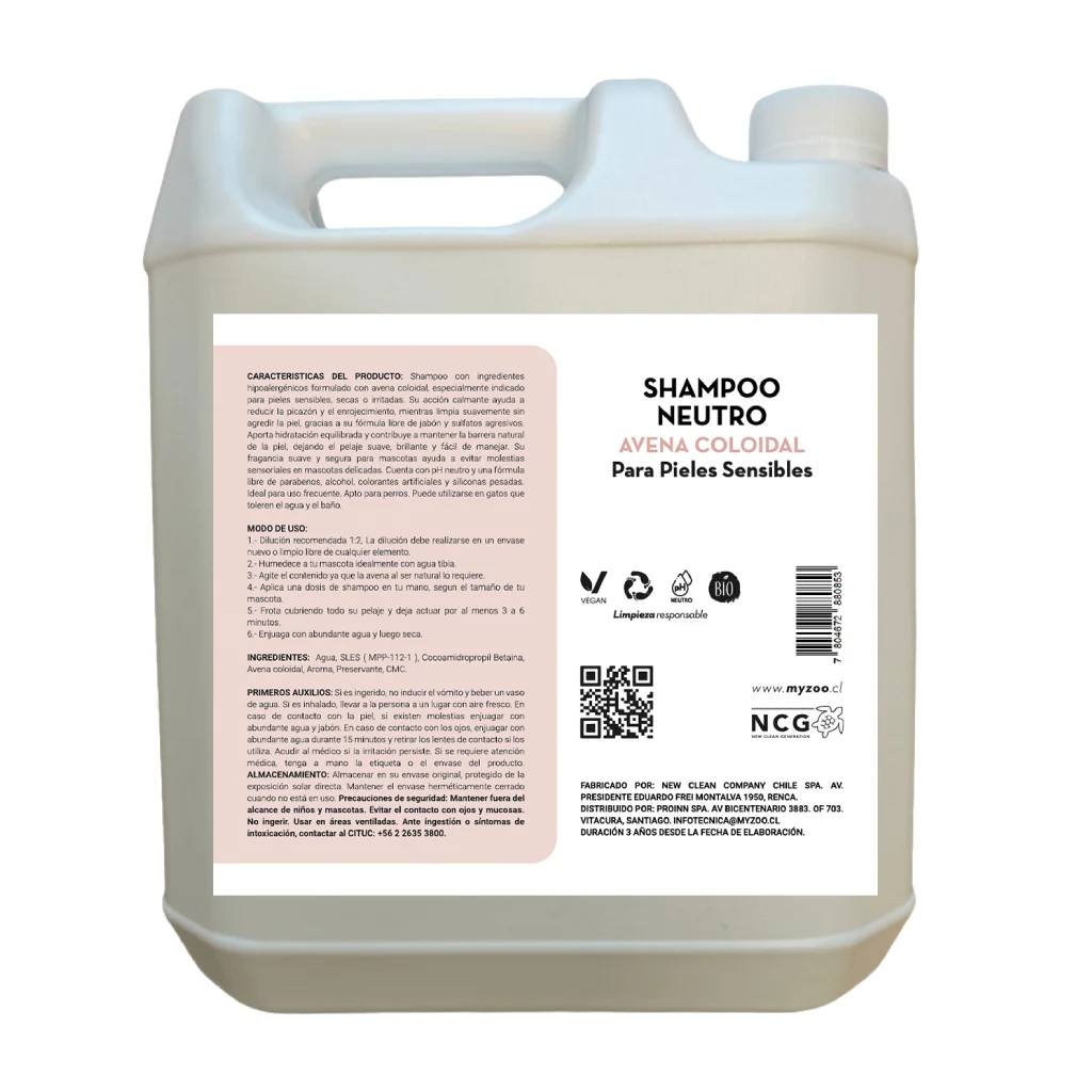 Shampoo MyZoo de avena coloidal 5 litros para grooming profesional