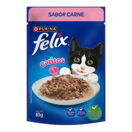 Felix Pouch Gatitos Trocitos Jugosos con Carne 15x85 g